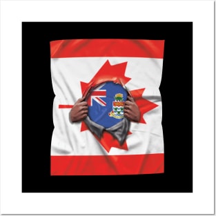 Cayman Islands Flag Canadian Flag Ripped Open - Gift for Caymanian From Cayman Islands Posters and Art